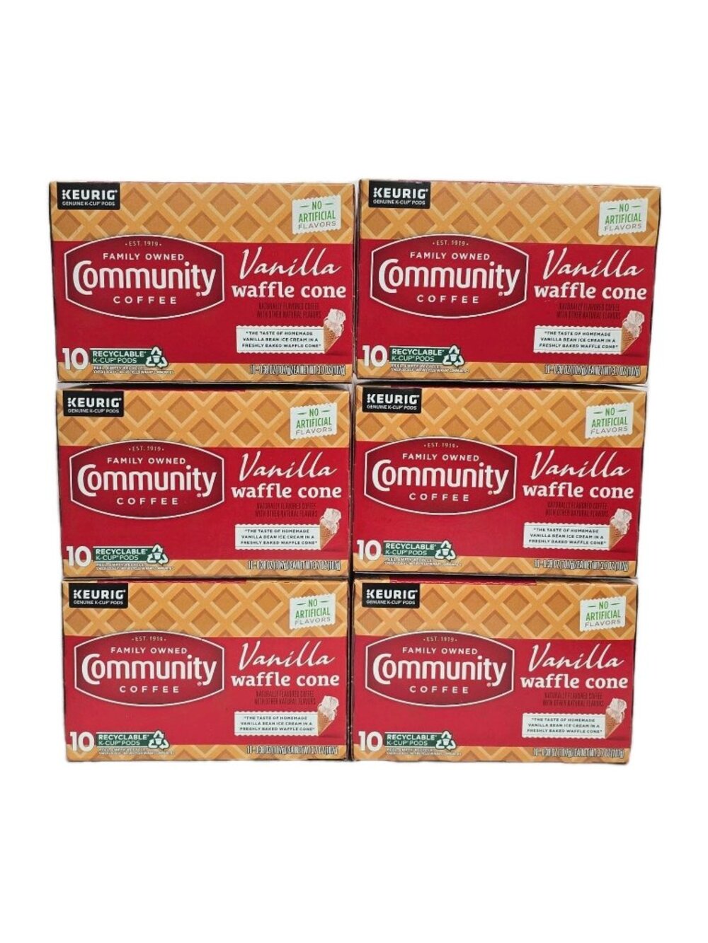 Community Coffee Vanilla Waffle Cone Ice Cream Flavored 60 COUNT 6 BOXES K-Cups
